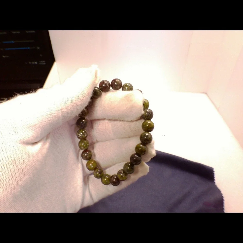 Dragon Bloodstone Bracelet Handmade Stretch Cord Green Red Polished Beads‎ EX!